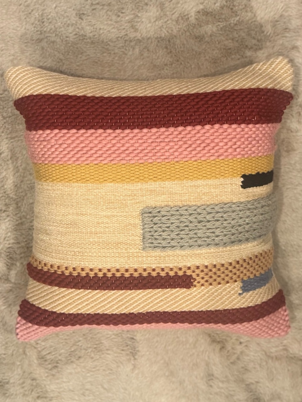 Handwoven Stripe Accent Pillow in Cream, Pink & Rust, NWOT
